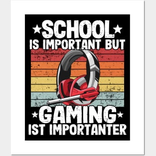 School Is Important But Gaming Is Importanter Kids Gamer Gift Posters and Art